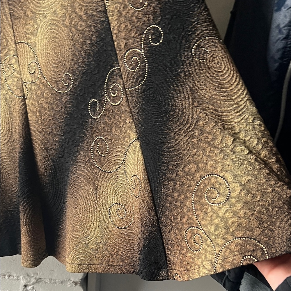 Vintage Midi Gold and Black Women's Skirt ombré swirl pattern - Picture 6 of 9
